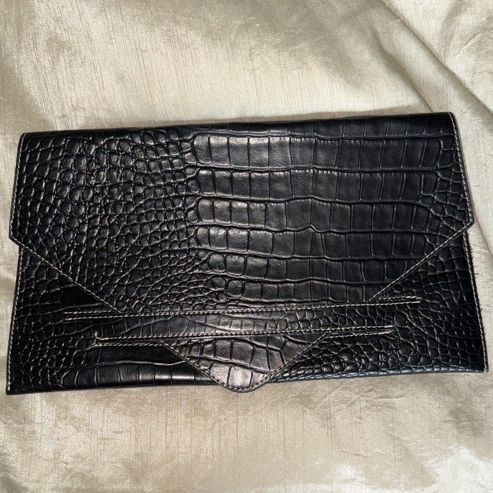Vittoria Napoli Black Crocodile-Embossed Envelope Clutch